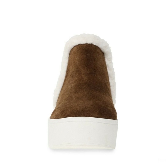 Steve Madden Fern Bootie Brown Suede Leather White Fur Ankle Fashion Winter Boot - Picture 3 of 7